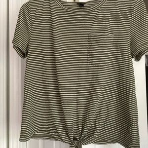 J Crew olive and cream striped top